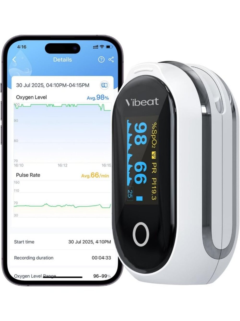 Rechargeable Bluetooth Pulse Oximeter - Real-Time Blood Oxygen & Heart Rate
